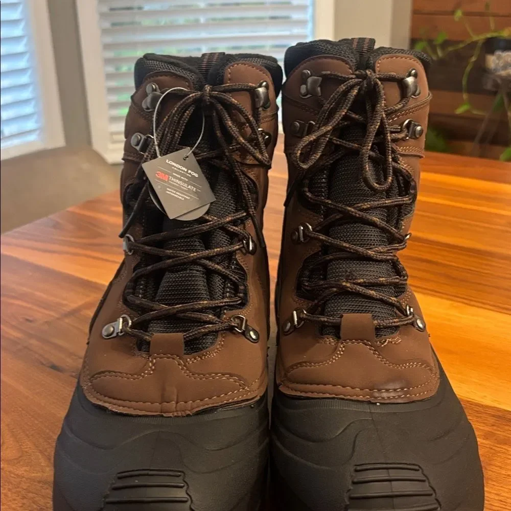 NWT New London Fog Brown Black Breckenridge Water Resistant 9” Boots Size 12